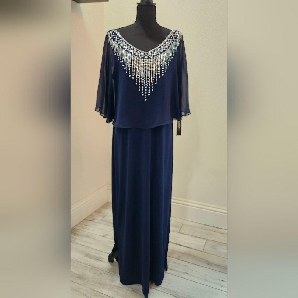 Glamour Navy Maxi Dress with Silver Accents